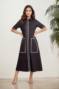 Contrast Piped Shirt Dress