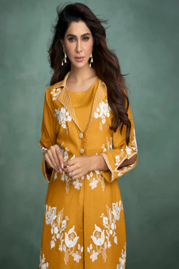 Mustard Hand Embroidery Full-Sleeves Co-ord Set