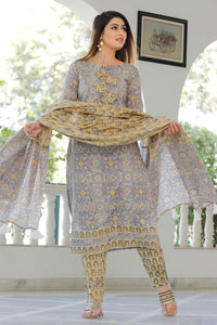 Grey Hand Block Printed Kurta Set