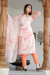 Orange Chiffon Marble Dye Straight Kurta Set