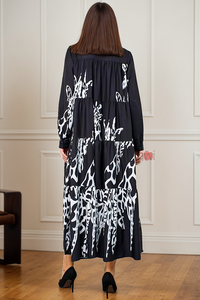 Flowy Monochrome Tiered Long Shirt Dress