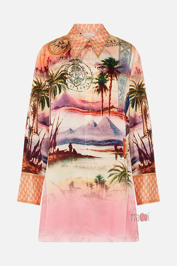 Scenic Landscape Print Casual Dress