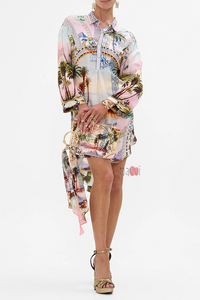 Resort Wear Palm Print Shirt Dress