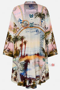 Resort Wear Palm Print Shirt Dress