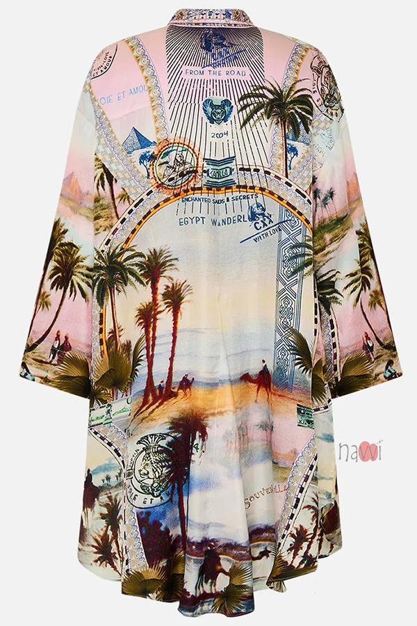 Resort Wear Palm Print Shirt Dress