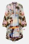 Resort Wear Palm Print Shirt Dress