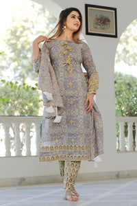 Grey Hand Block Printed Kurta Set