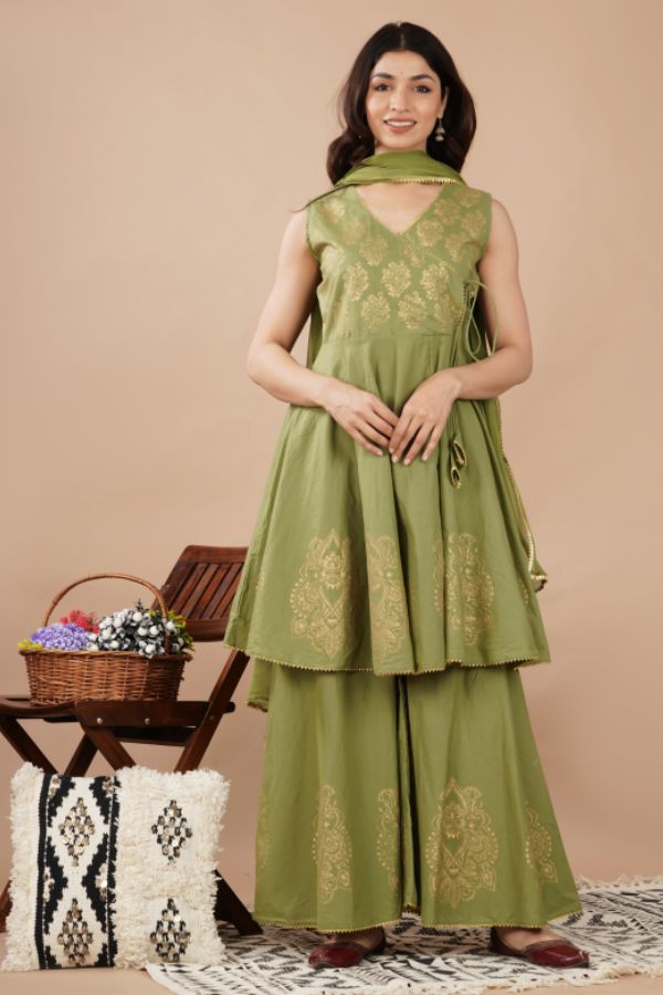 Olive Green Peplum Kurta Set