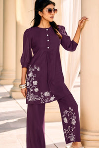 Purple Embroidery Co-ord Set