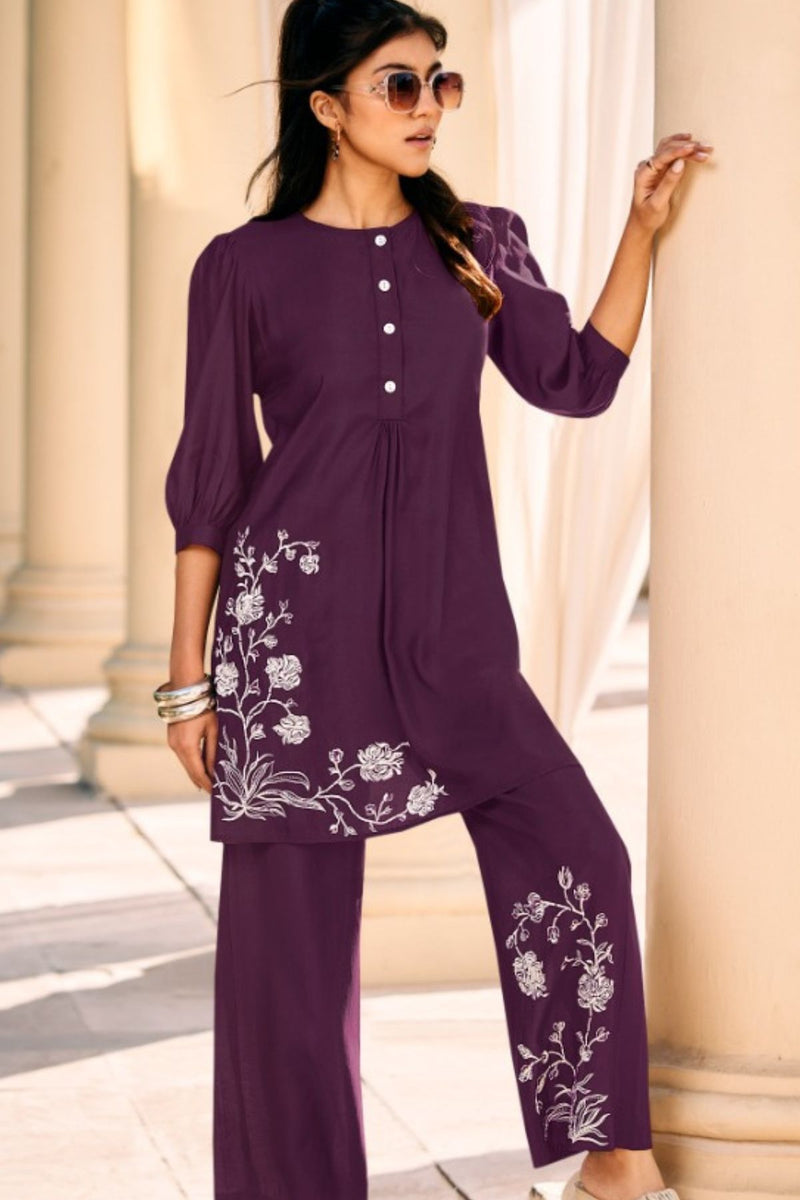Purple Embroidery Co-ord Set