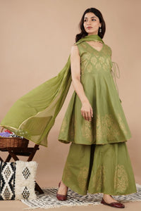 Olive Green Peplum Kurta Set