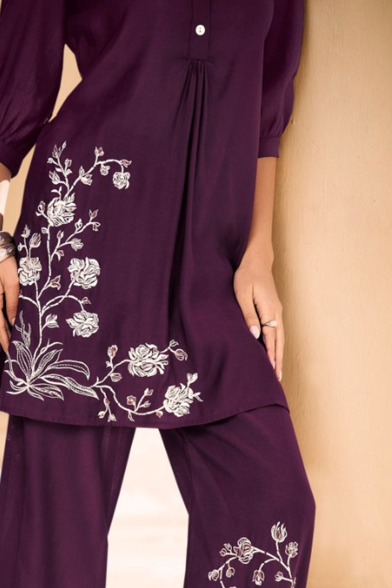 Purple Embroidery Co-ord Set