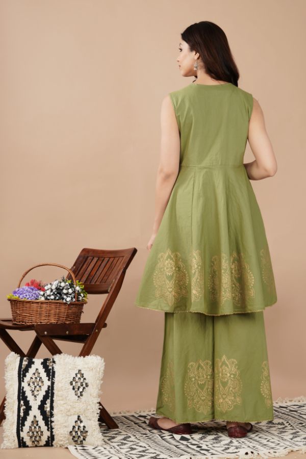 Olive Green Peplum Kurta Set