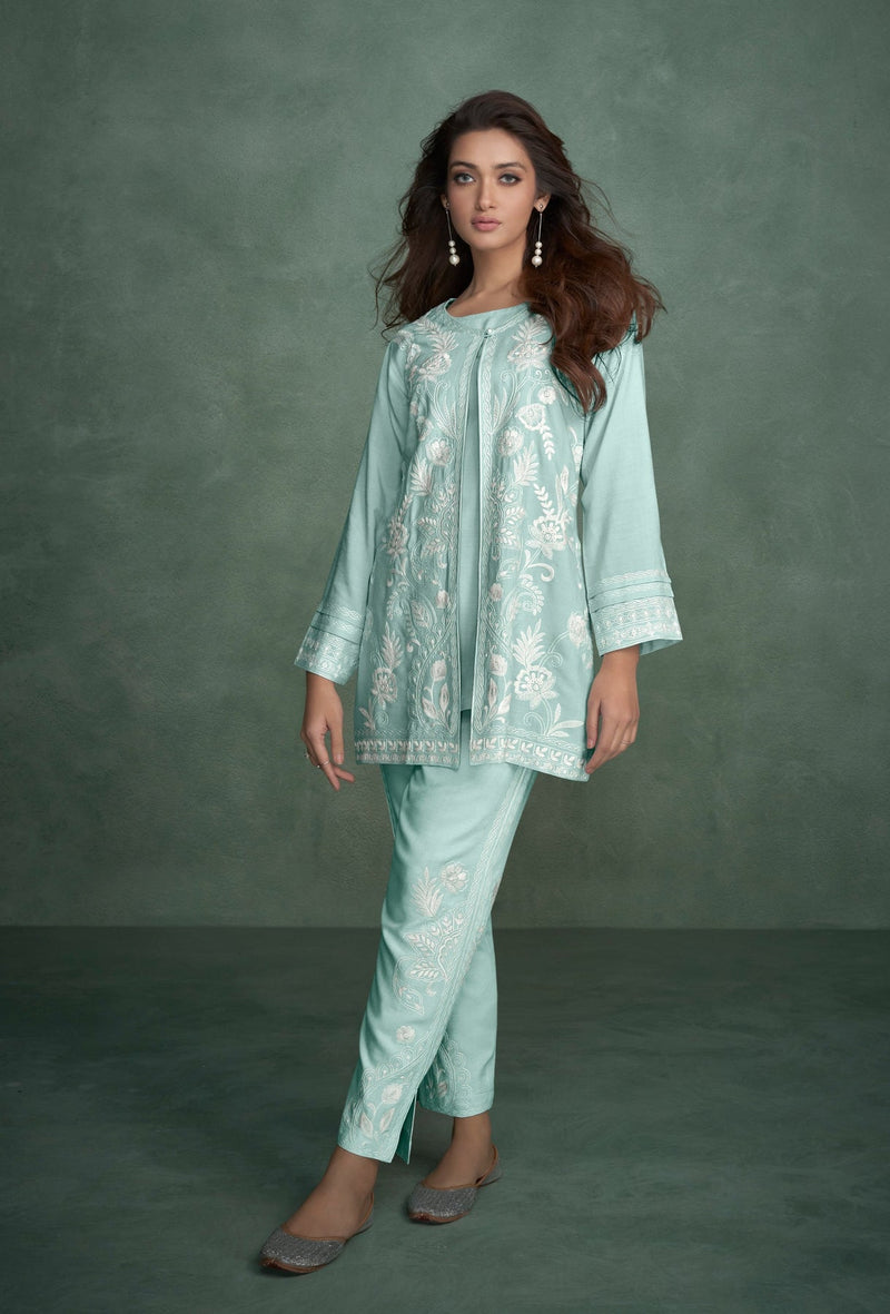 Green Hand Embroidery Full-Sleeves Co-ord Set
