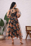 Organza Floral Printed Black Dress With Dupatta
