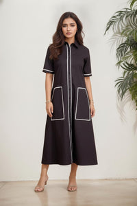 Contrast Piped Shirt Dress