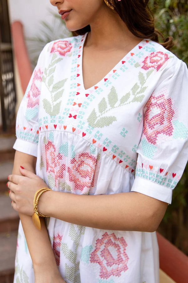 Embroidered White Dress