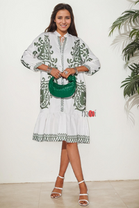Azure White Boho Ruffle Dress