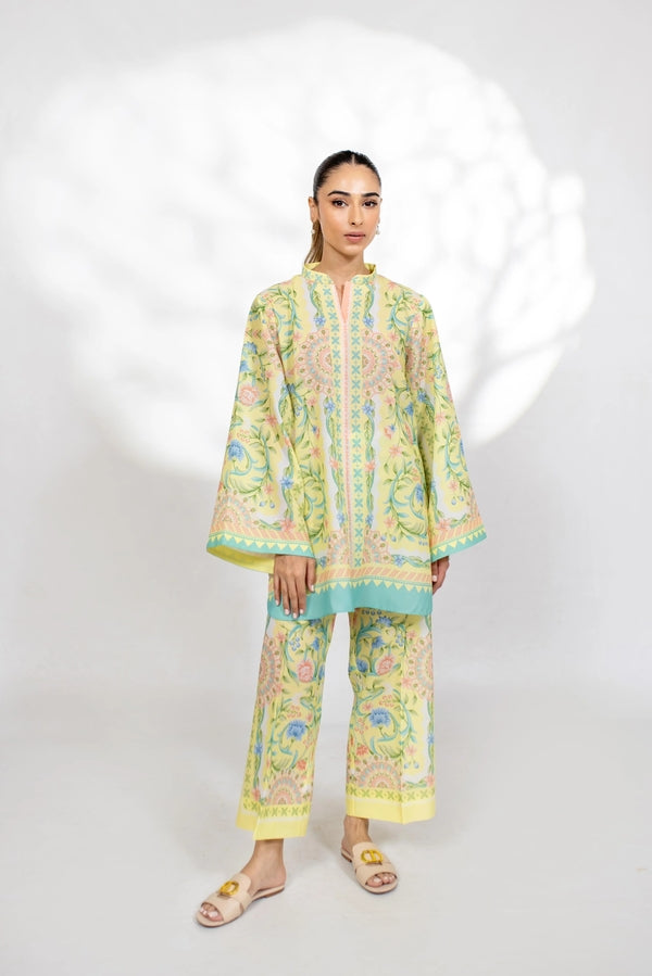 Yellow and Turquoise Floral Printed Co-Ord Set