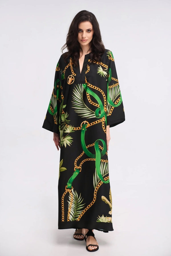 Black Tropical Print Maxi Dress