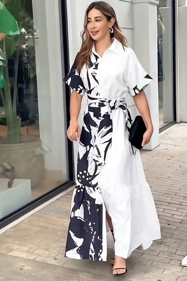 Black & White Rayon Long Dress