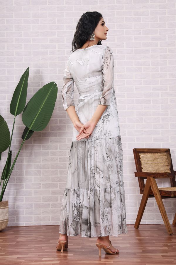 Chiffon V- Neck Marble Dye Dress