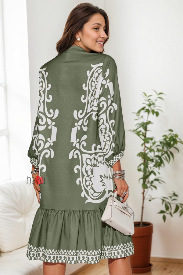 Azure Olive Boho Ruffle Dress