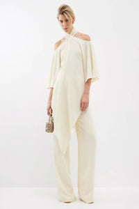 White Halter Neck Crepe Top & Pants