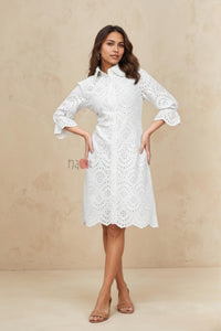 Sky Bloom Schiffli Shirt Dress