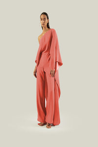 One-Shoulder Jumpsuit with Cape Sleeves