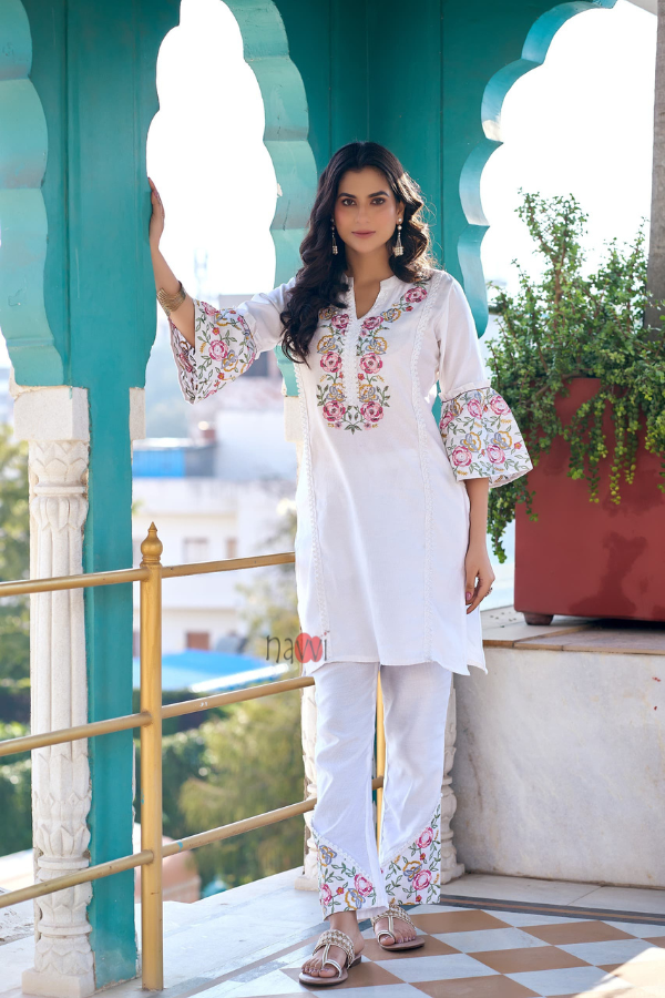 Floral Symphony Pure White Co-ord set