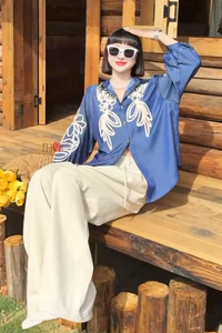 Blue Botanica – Statement Embroidered Shirt