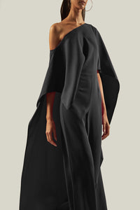 One-Shoulder Jumpsuit with Cape Sleeves