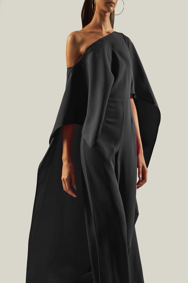 One-Shoulder Jumpsuit with Cape Sleeves