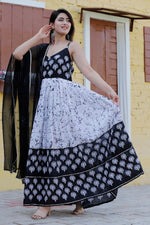 White & Black Printed Floral Gown