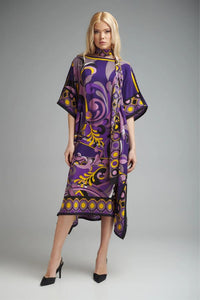 Purple Printed Short Kaftan Dress