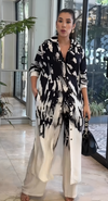 Black & White Abstract Printed Crepe Shirt Dress