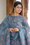 Dodge Blue Hand Block Printed Kurta Set