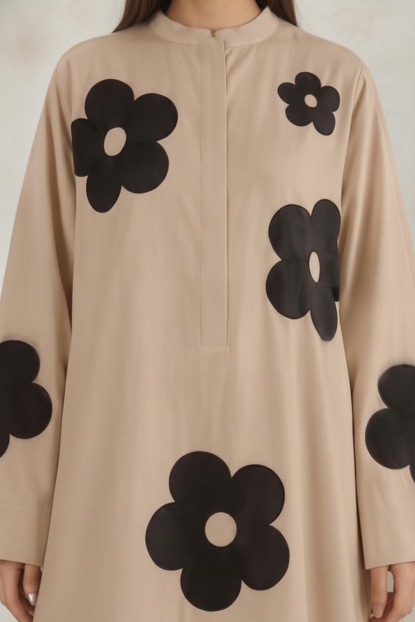 Beige Floral Printed Long Kurta