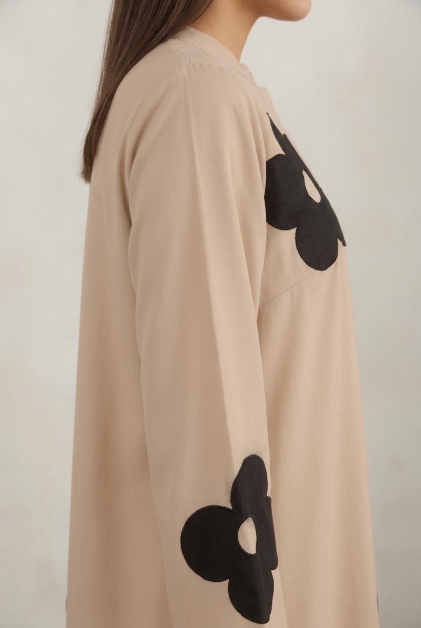 Beige Floral Printed Long Kurta