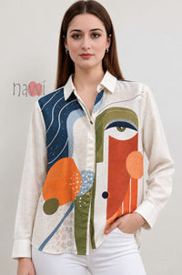 Artistic Patchwork Printed Linen Shirt