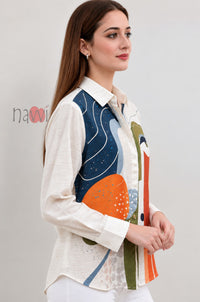 Artistic Patchwork Printed Linen Shirt