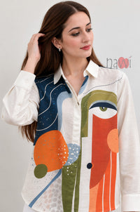 Artistic Patchwork Printed Linen Shirt