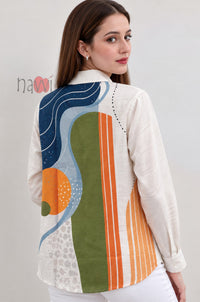 Artistic Patchwork Printed Linen Shirt