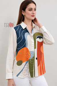 Artistic Patchwork Printed Linen Shirt