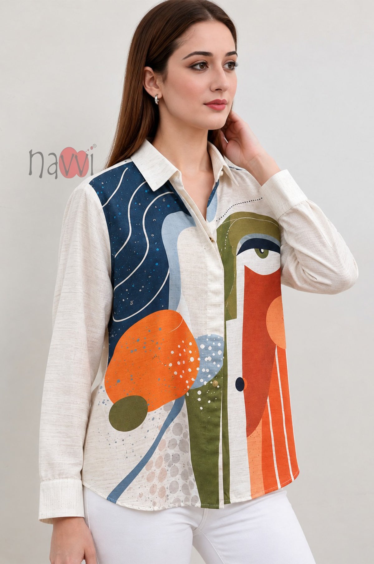 Artistic Patchwork Printed Linen Shirt