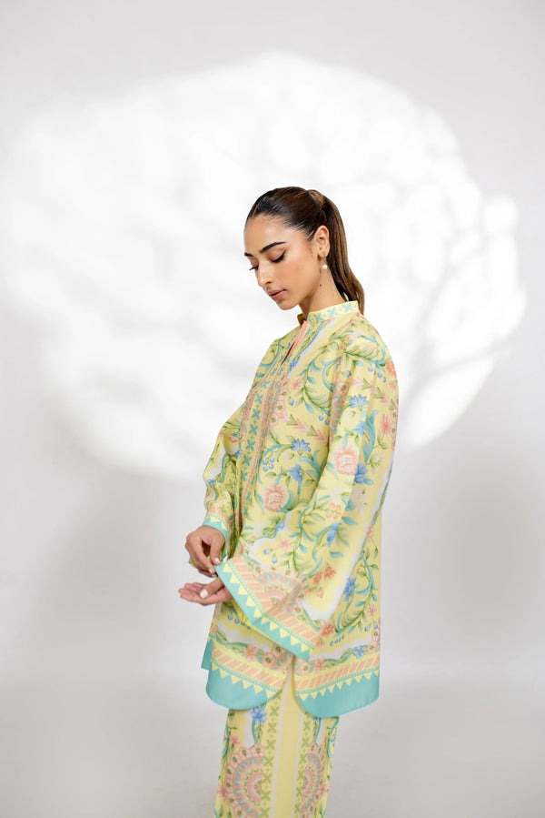 Yellow and Turquoise Floral Printed Loungewear Co-Ord Set