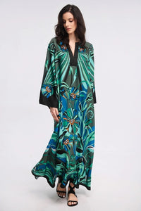 Green Tropical Print Maxi Dress