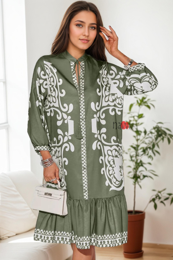 Azure Olive Boho Ruffle Dress