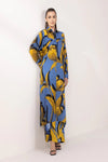 Blue and Yellow Floral Printed Collared Co-Ord Set